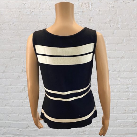 VINTAGE ERIK STEWART COLLECTION -- Sleeveless Shell, Black & White Horiz. Stripe - Picture 3 of 7